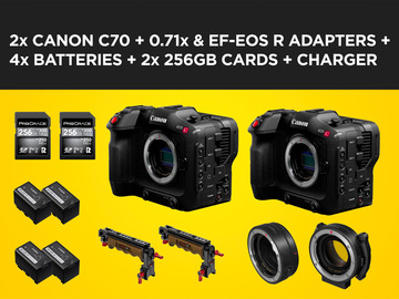 List my kit: 2 x Canon C70 Cameras + 3 Batteries, cards, lens adapters..