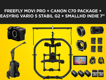 List my kit: Freefly Movi Pro + Canon C70 + Easyrig Vario Stabil G2, Easytilt, Monitor, Lens