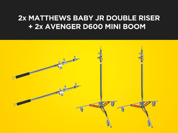 List my kit: 2 x Matthews Baby Jr Roller C-Stand Double Riser + Boom