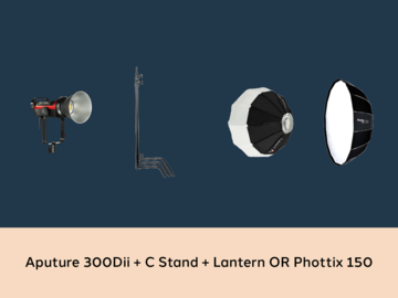 List my kit: Aputure 300dii + Stand + Lantern OR Raja 150 Softbox