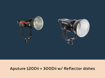 List my kit: Aputure 300Dii + 120Dii + Reflector dishes