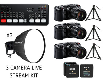 List my kit: 3 camera LIVE stream kit with lighting sound and switcher 