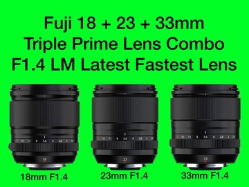 List my kit: Fuji Fujifilm XF 18 + 23 +33mm F1.4 R LM WR - Three Prime Lenses Kit (For X-T5 etc.)