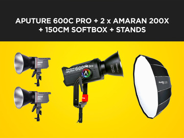 List my kit: Aputure 600c Pro RGBWW LED + 2x Amaran 200x + 150cm Softbox