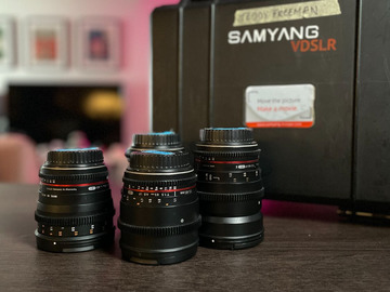 List my kit: Samyang VDSLR Cine Lenses Set 16, 24, 35, 50, 85mm Canon EF