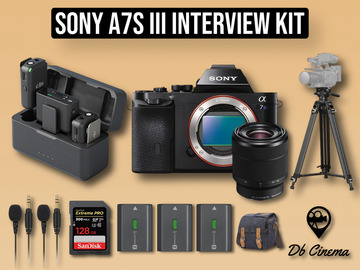 List my kit: Sony a7siii+ 24-70 lens + DJI Mic + Tripod Interview setup Kit